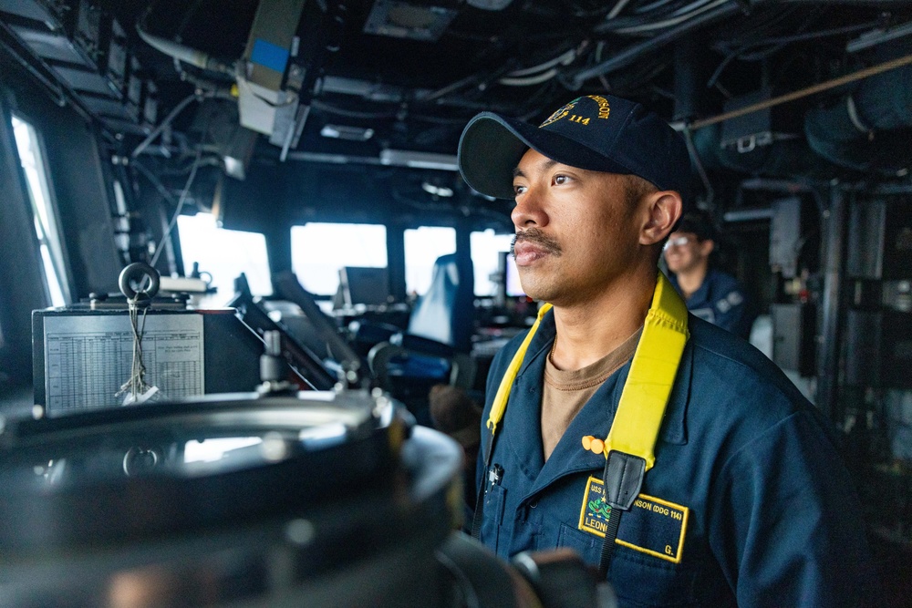 Sailors Stand Watch in the Pilot House aboard USS Ralph Johnson