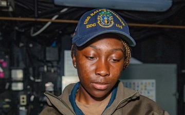 Sailors Stand Watch in the Pilot House aboard USS Ralph Johnson