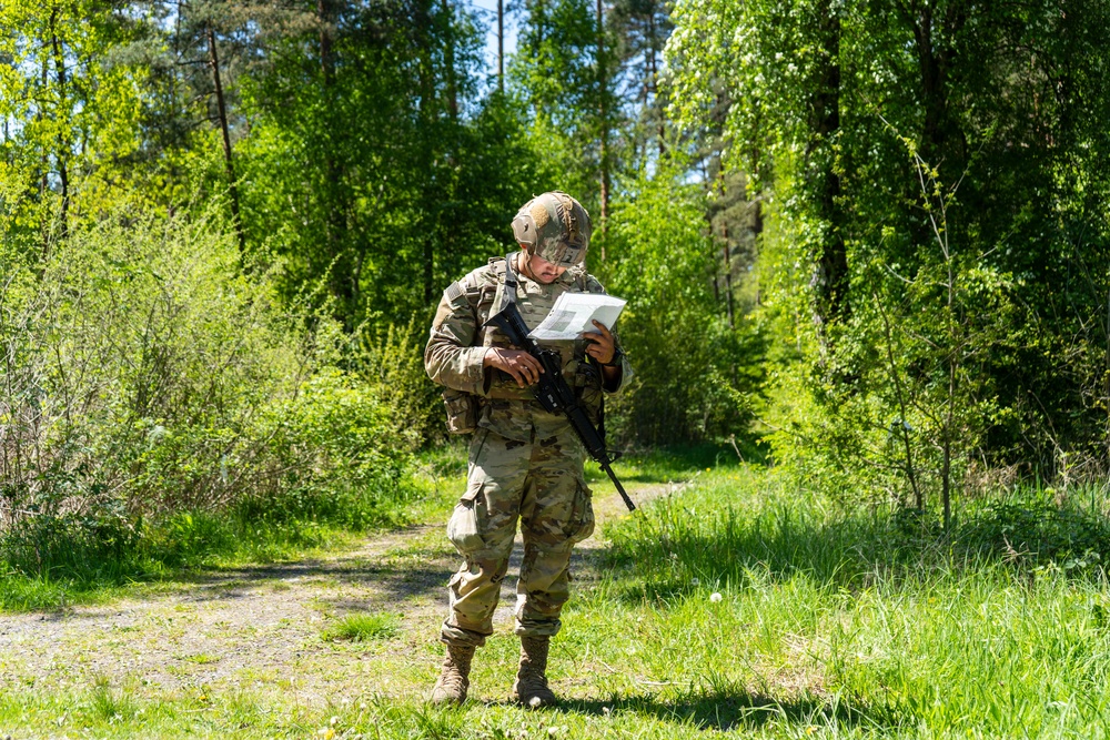 V Corps Soldiers conduct land navigation during best squad competition