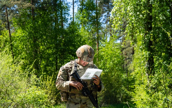 V Corps Soldiers conduct land navigation during best squad competition
