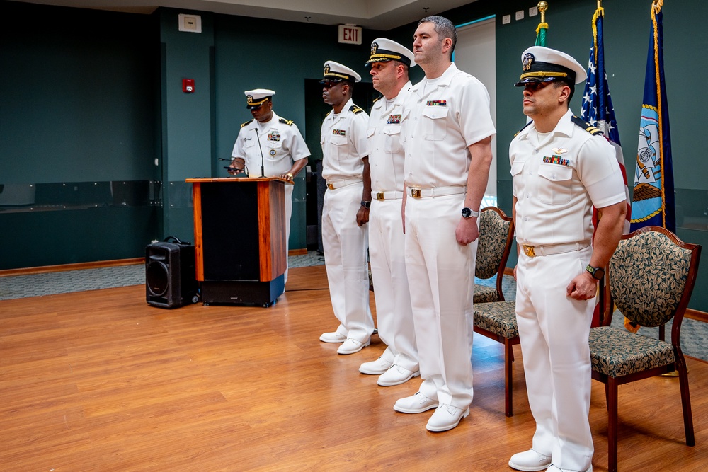 Hospital Corpsman First Class Cameron Galindo is commissioned as a Medical Service Corps Officer