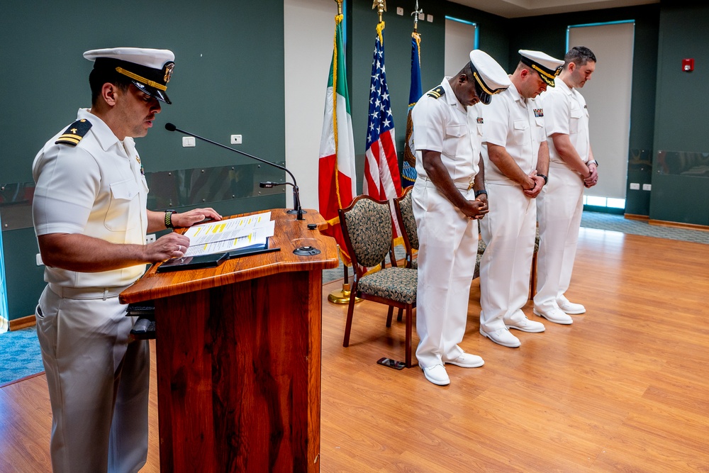 Hospital Corpsman First Class Cameron Galindo is commissioned as a Medical Service Corps Officer