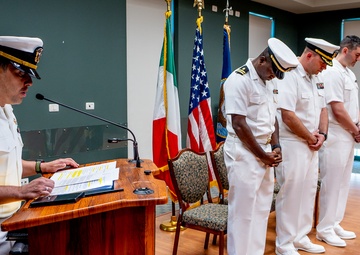 Hospital Corpsman First Class Cameron Galindo is commissioned as a Medical Service Corps Officer