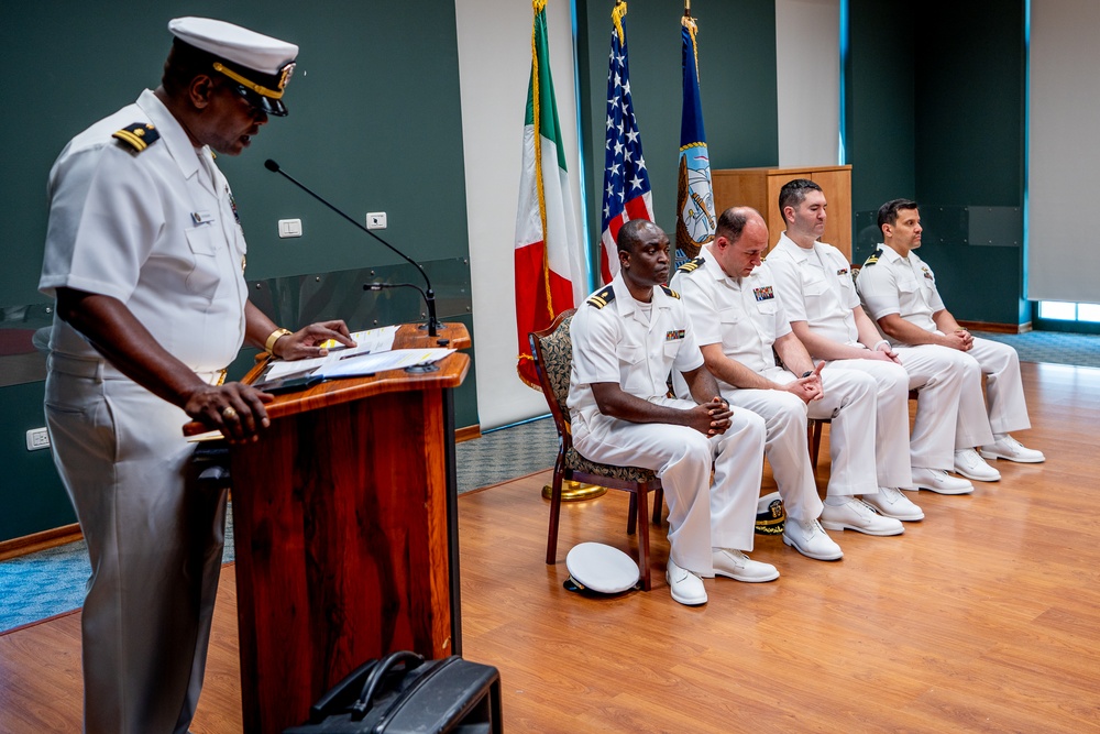Hospital Corpsman First Class Cameron Galindo is commissioned as a Medical Service Corps Officer