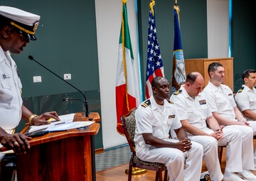 Hospital Corpsman First Class Cameron Galindo is commissioned as a Medical Service Corps Officer
