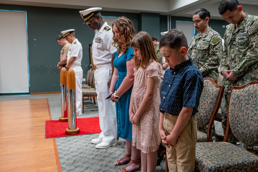 Hospital Corpsman First Class Cameron Galindo is commissioned as a Medical Service Corps Officer