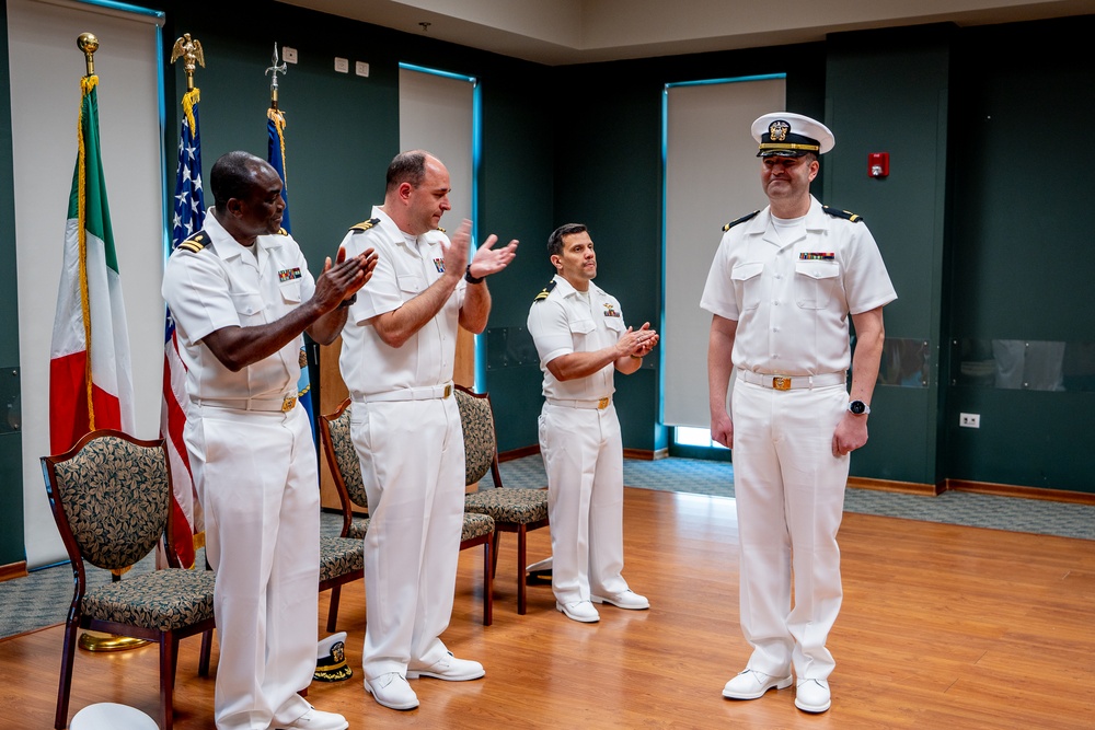 Hospital Corpsman First Class Cameron Galindo is commissioned as a Medical Service Corps Officer