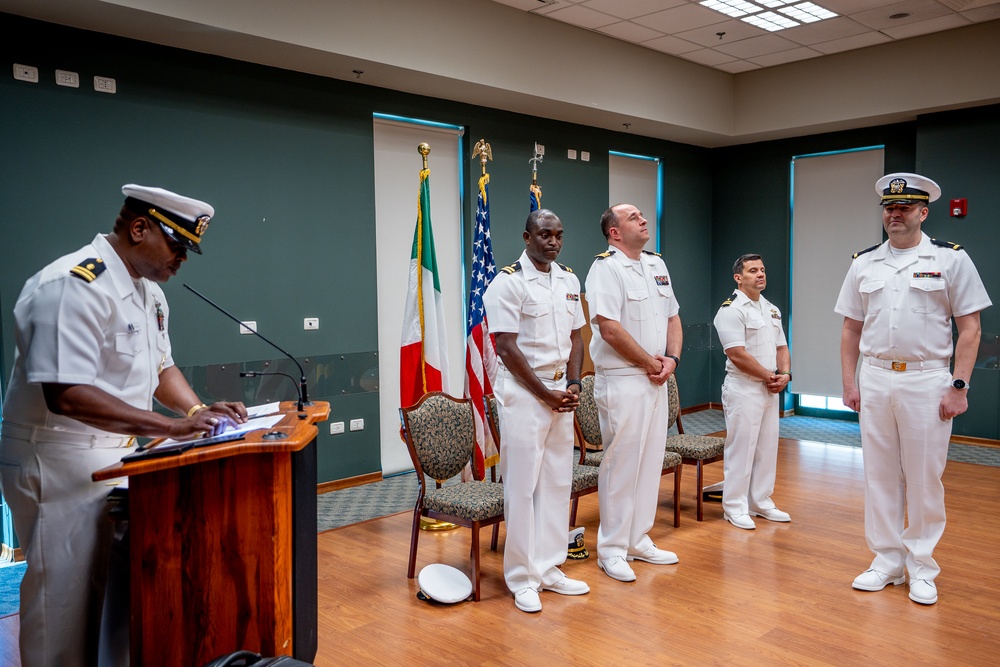 Hospital Corpsman First Class Cameron Galindo is commissioned as a Medical Service Corps Officer