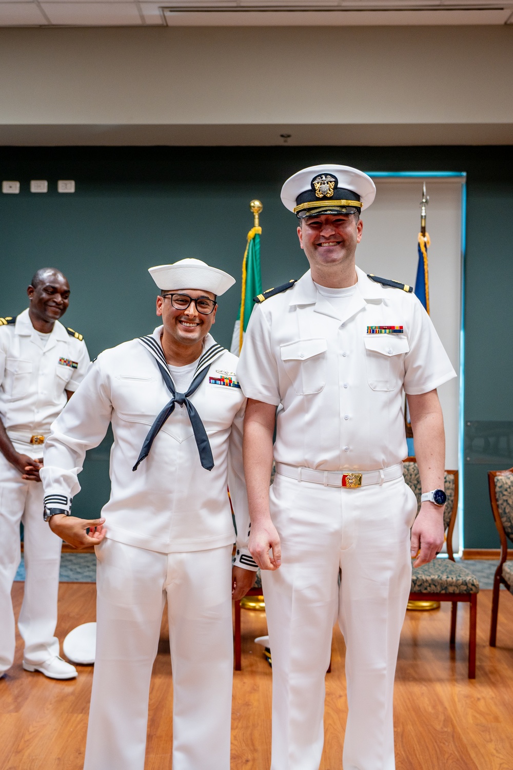 Hospital Corpsman First Class Cameron Galindo is commissioned as a Medical Service Corps Officer