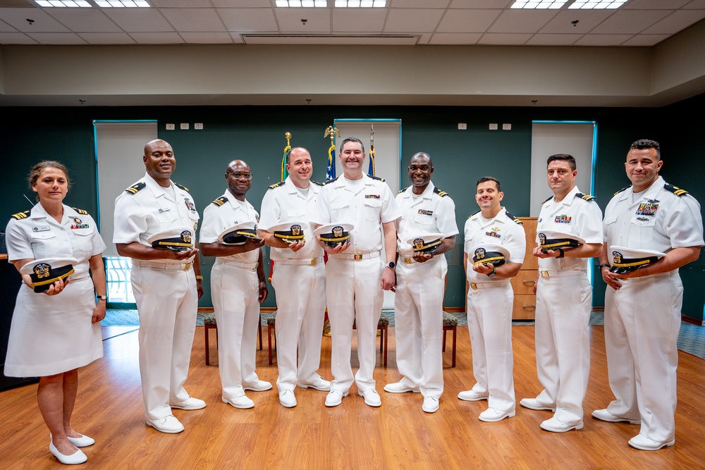 Hospital Corpsman First Class Cameron Galindo is commissioned as a Medical Service Corps Officer