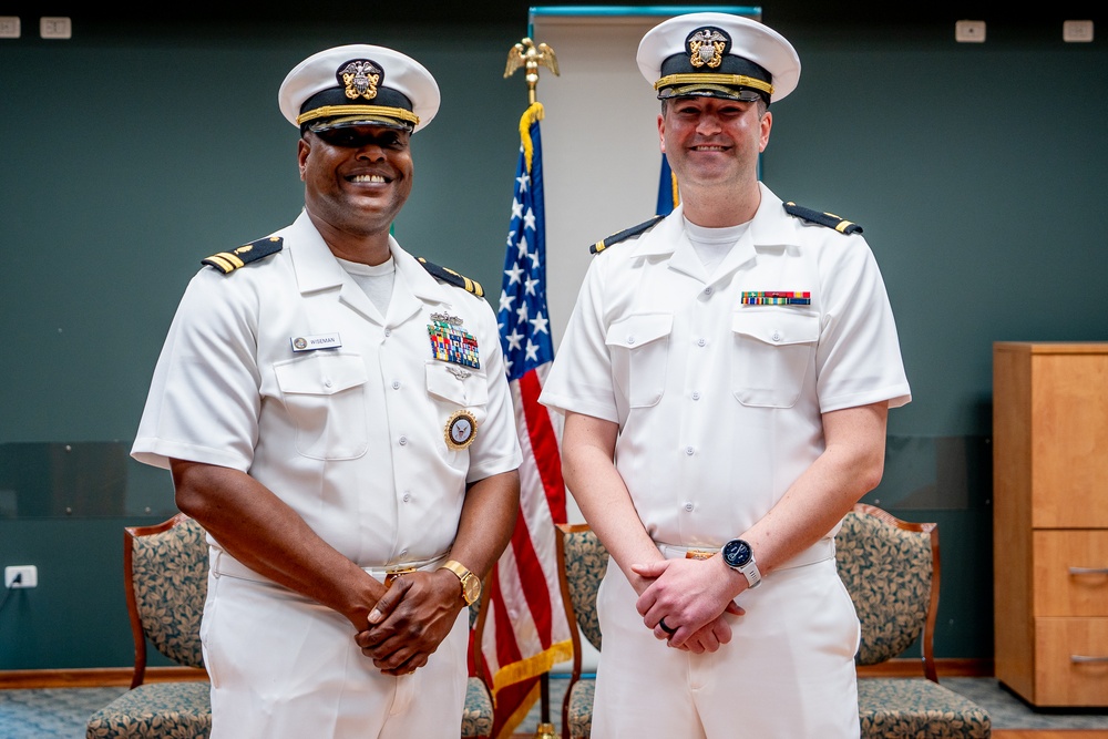 Hospital Corpsman First Class Cameron Galindo is commissioned as a Medical Service Corps Officer