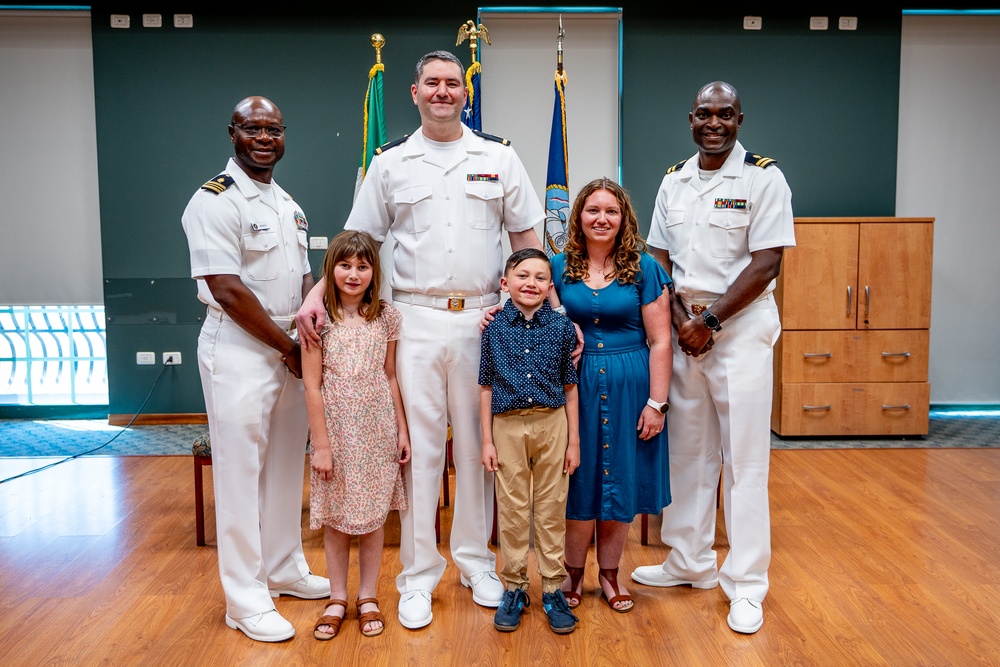 Hospital Corpsman First Class Cameron Galindo is commissioned as a Medical Service Corps Officer