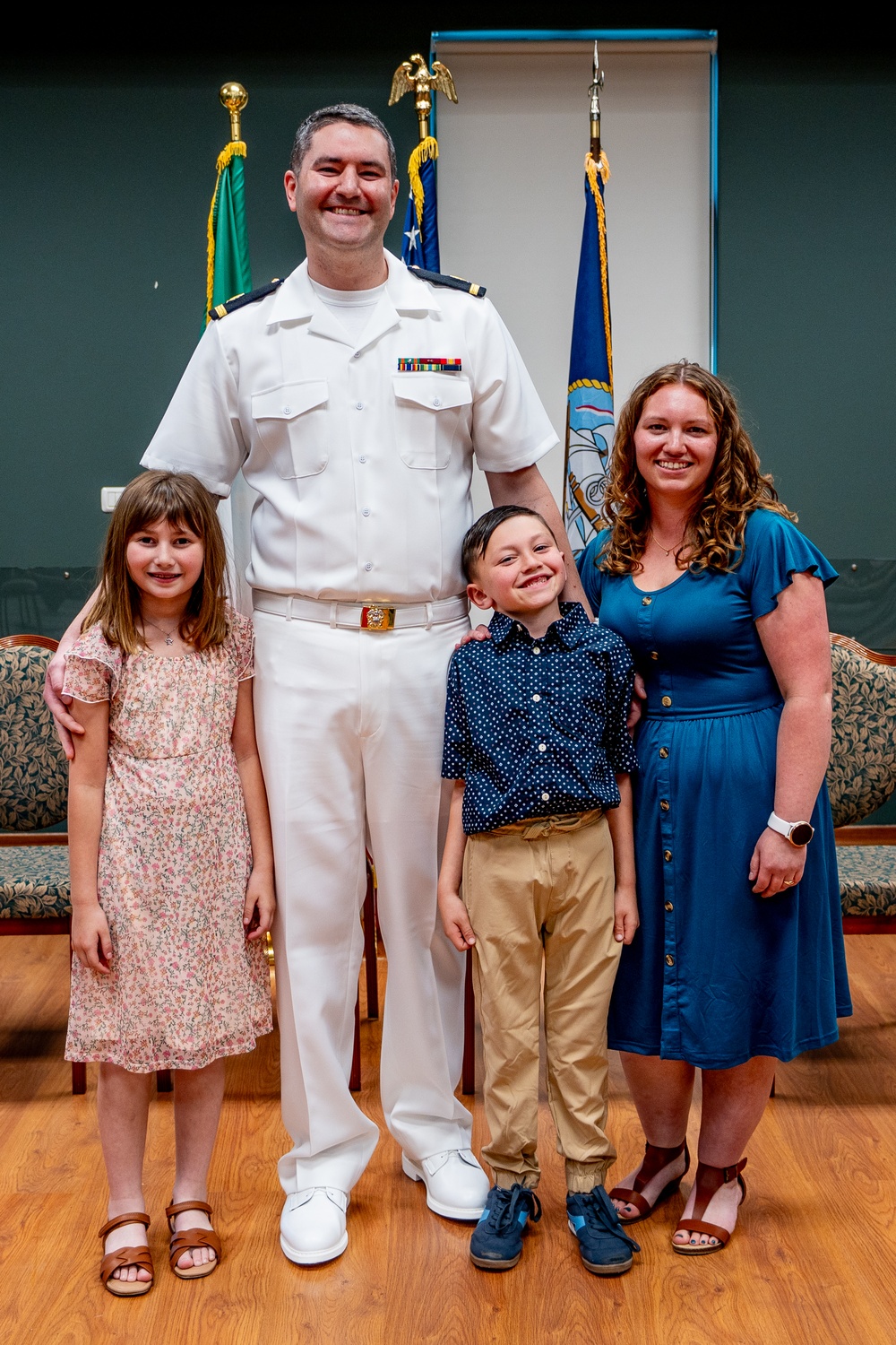 Hospital Corpsman First Class Cameron Galindo is commissioned as a Medical Service Corps Officer