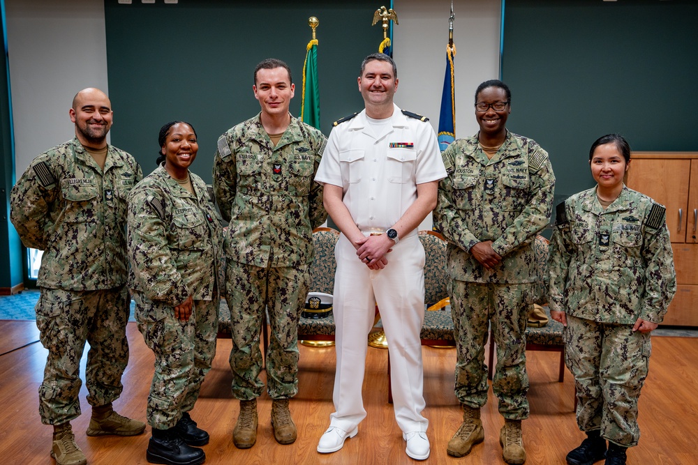 Hospital Corpsman First Class Cameron Galindo is commissioned as a Medical Service Corps Officer