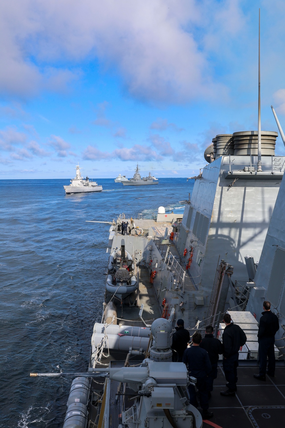 NATO partner ships participate in maneuvering exercises during exercise At-Sea Demonstration (ASD) / Formidable Shield (FS) 2025