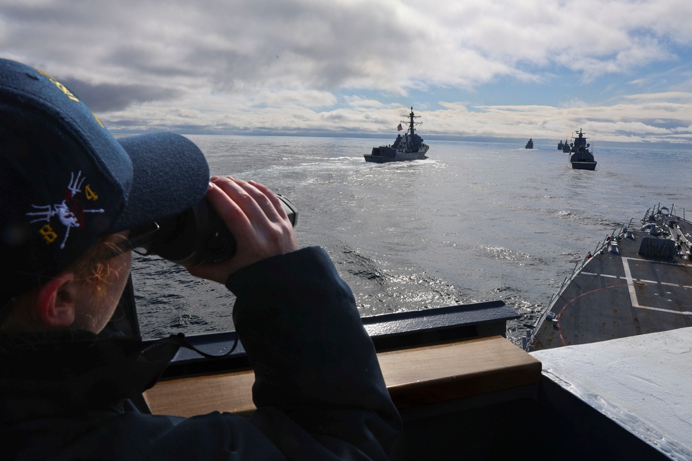Midshipman Linda Mentz observes maneuvering exercises with NATO partner ships