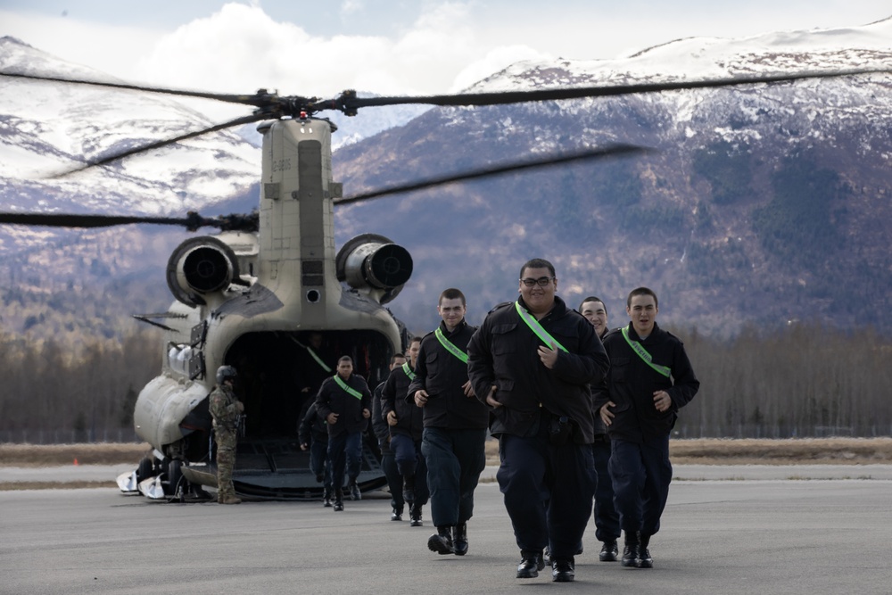 Alaska Military Youth Academy cadets fly with the Alaska Army National Guard