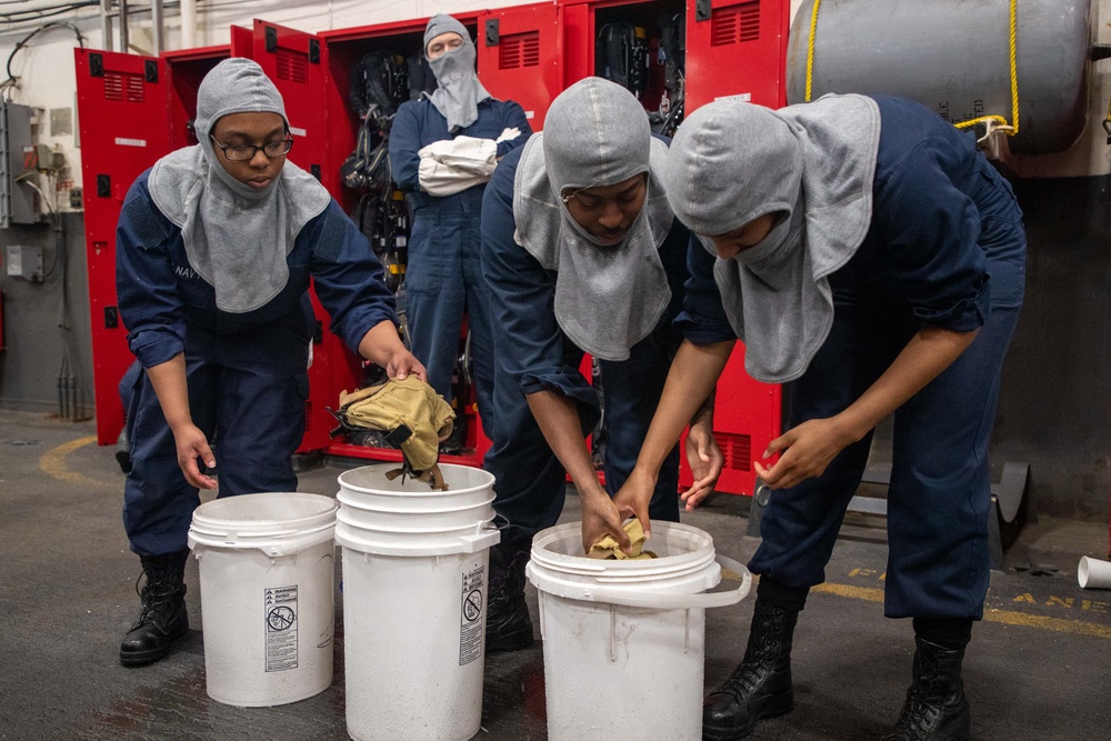George Washington Sailors train during a general quarters drill