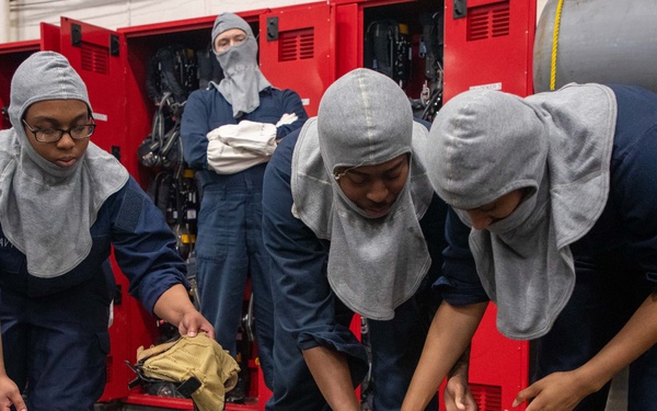 George Washington Sailors train during a general quarters drill