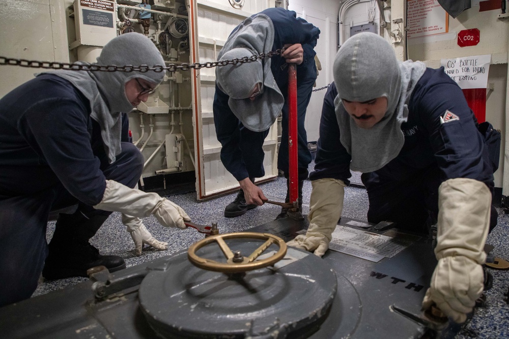 George Washington Sailors train during a general quarters drill