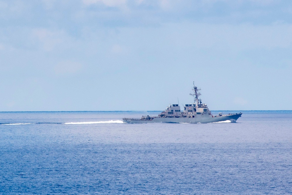 The USS Curtis D. Wilbur Steams Near the USS Nimitz