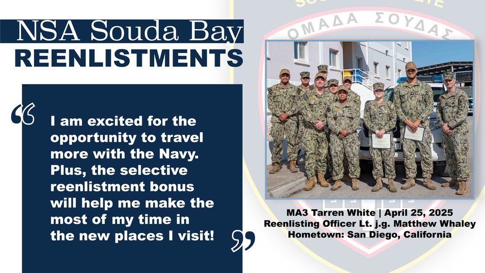 MA3 Tarren White Reenlists at NSA Souda Bay