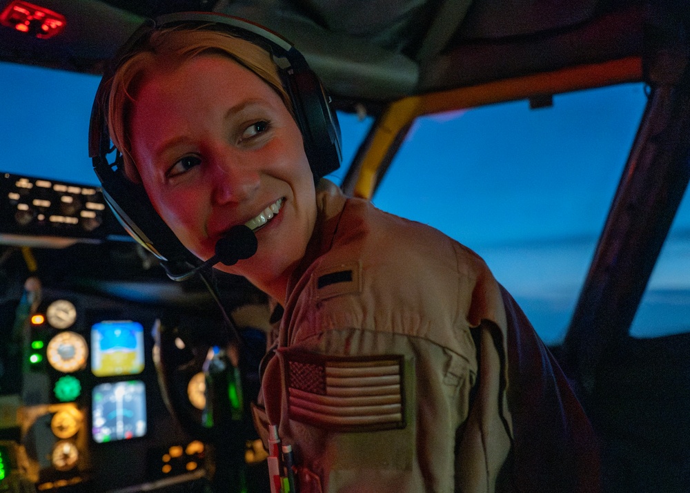 Stratotanker Refuels Thunderbolt in the Night Sky