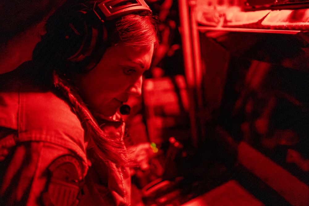 Stratotanker Refuels Thunderbolt in the Night Sky