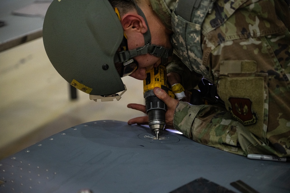 Skyway Chariot: 100th MXS simulates aircraft battle damage repair
