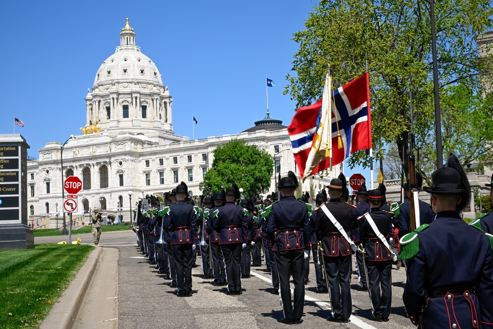 Norway's His Majesty the King's Band and Drill Team preform at Minnesota Capitol
