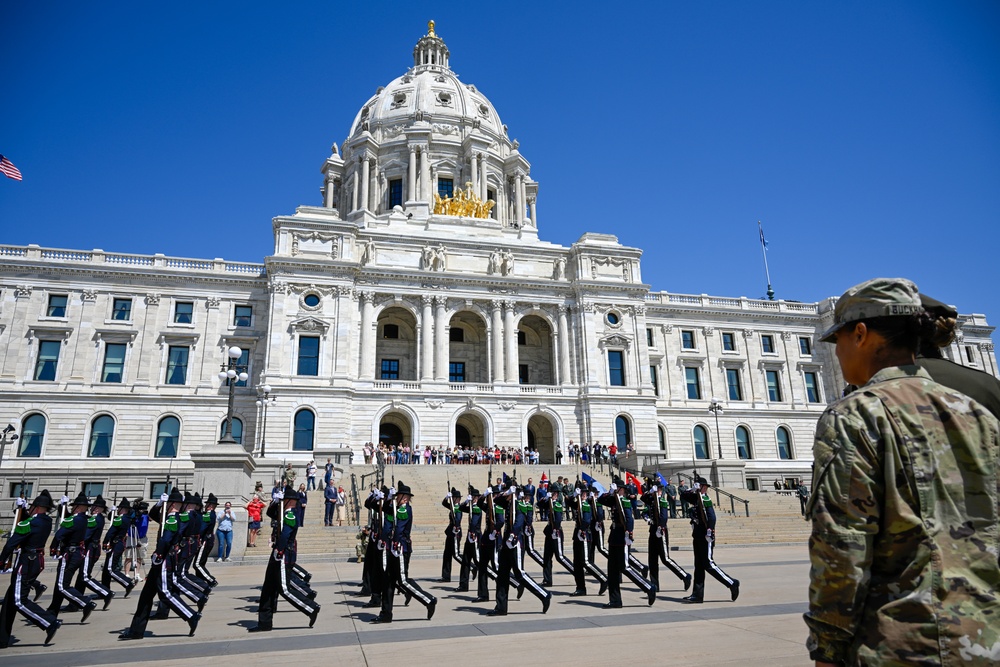 Norway's His Majesty the King's Band and Drill Team preform at Minnesota Capitol