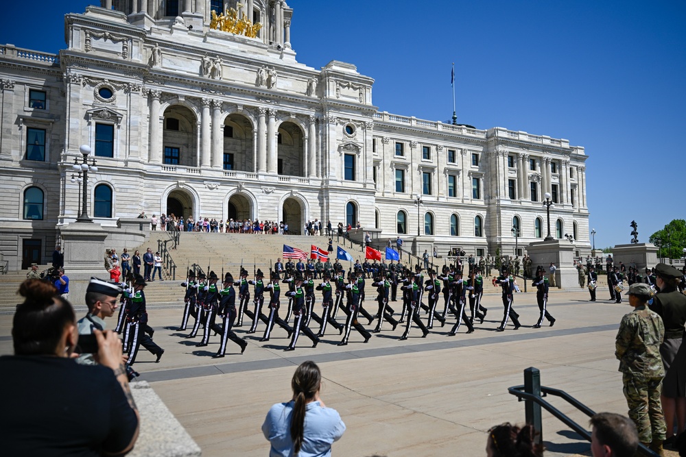 Norway's His Majesty the King's Band and Drill Team preform at Minnesota Capitol