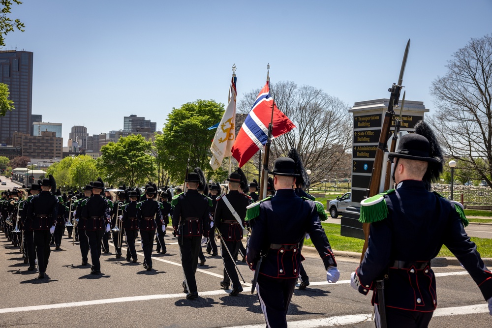 Norway's His Majesty the King's Band and Drill Team preform at Minnesota Capitol