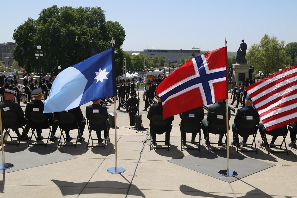 Norway's His Majesty the King's Band and Drill Team preform at Minnesota Capitol