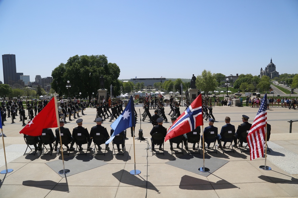 Norway's His Majesty the King's Band and Drill Team preform at Minnesota Capitol