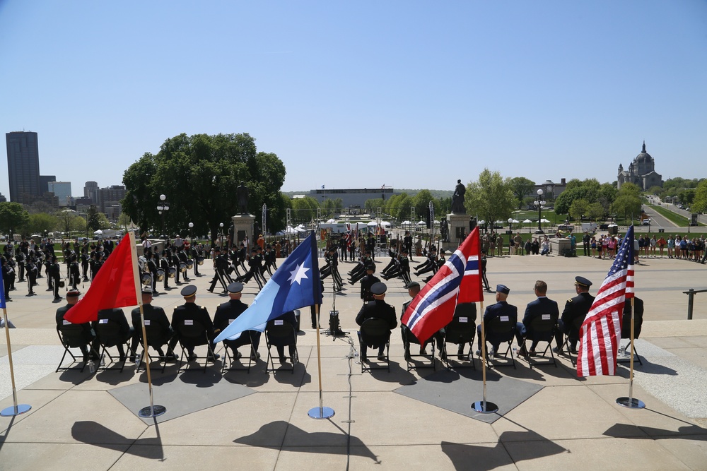 Norway's His Majesty the King's Band and Drill Team preform at Minnesota Capitol
