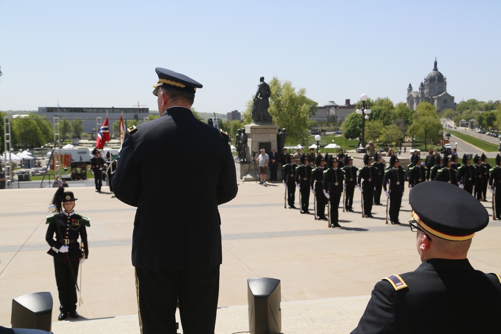 Norway's His Majesty the King's Band and Drill Team preform at Minnesota Capitol