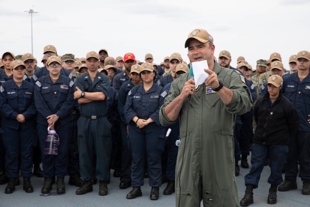 USS Kearsarge Conducts All-Hands Call