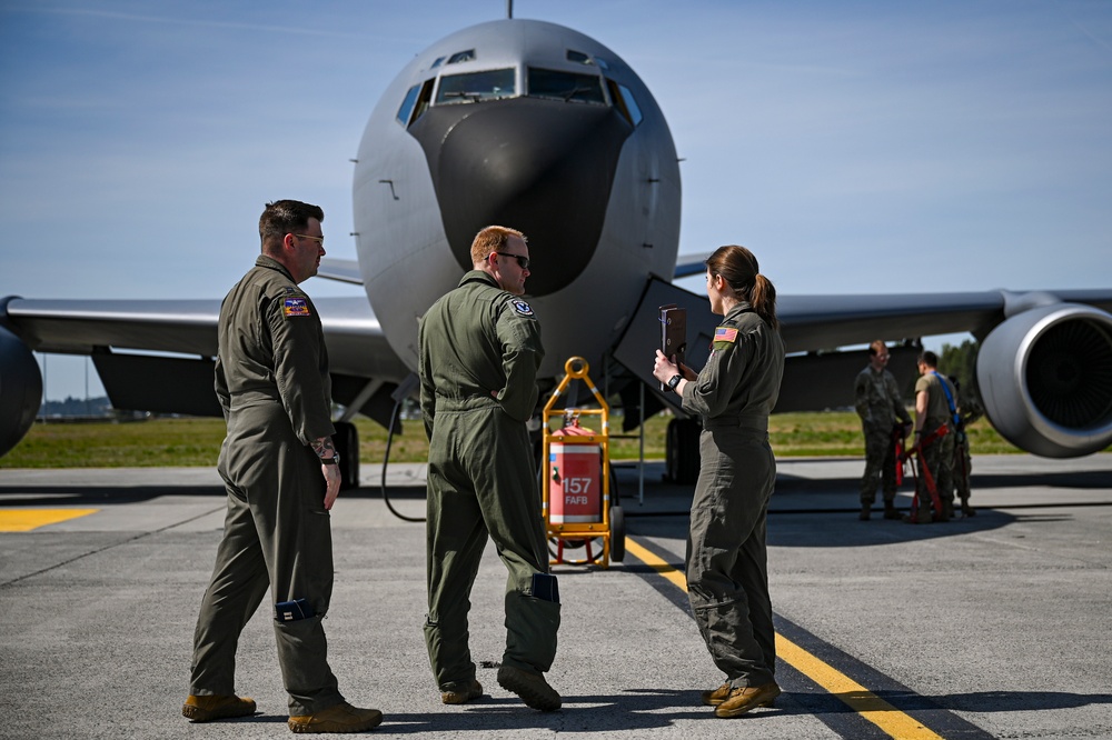 Fairchild AFB KC-135 Stratotanker refuels F-15s and F-35s
