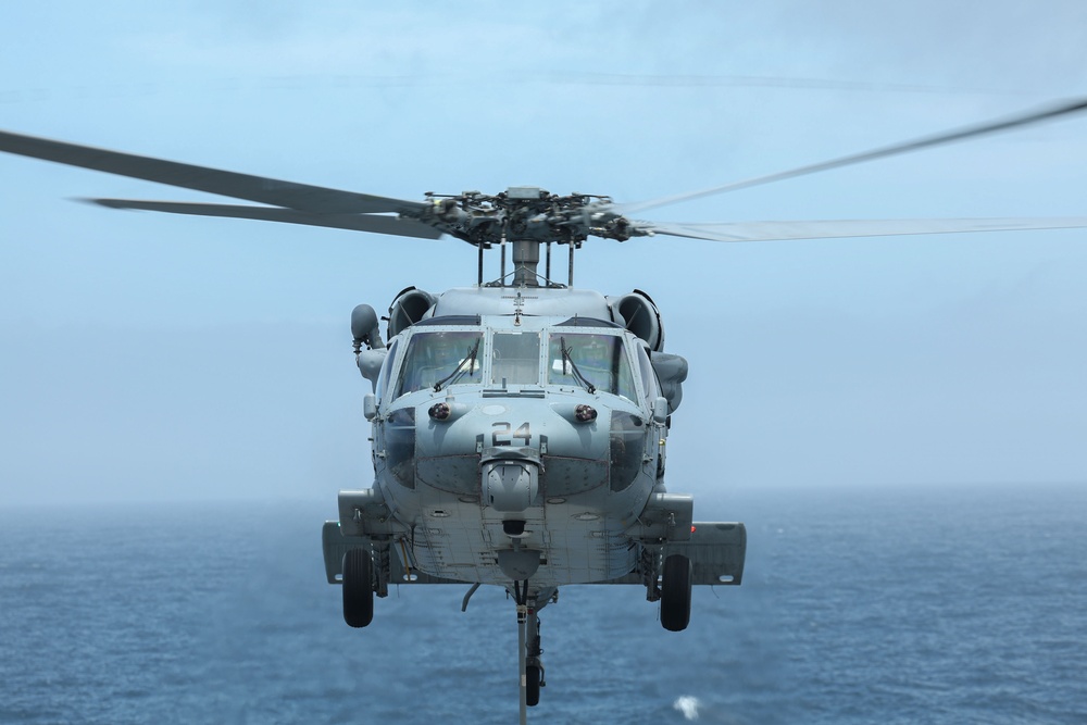 USS Iwo Jima and HSC-26 Conduct Vertical Replenishment Training