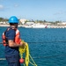 U.S. Coast Guard Cutter Stratton crew moor the Stratton at U.S. Coast Guard Forces Micronesia Sector Guam