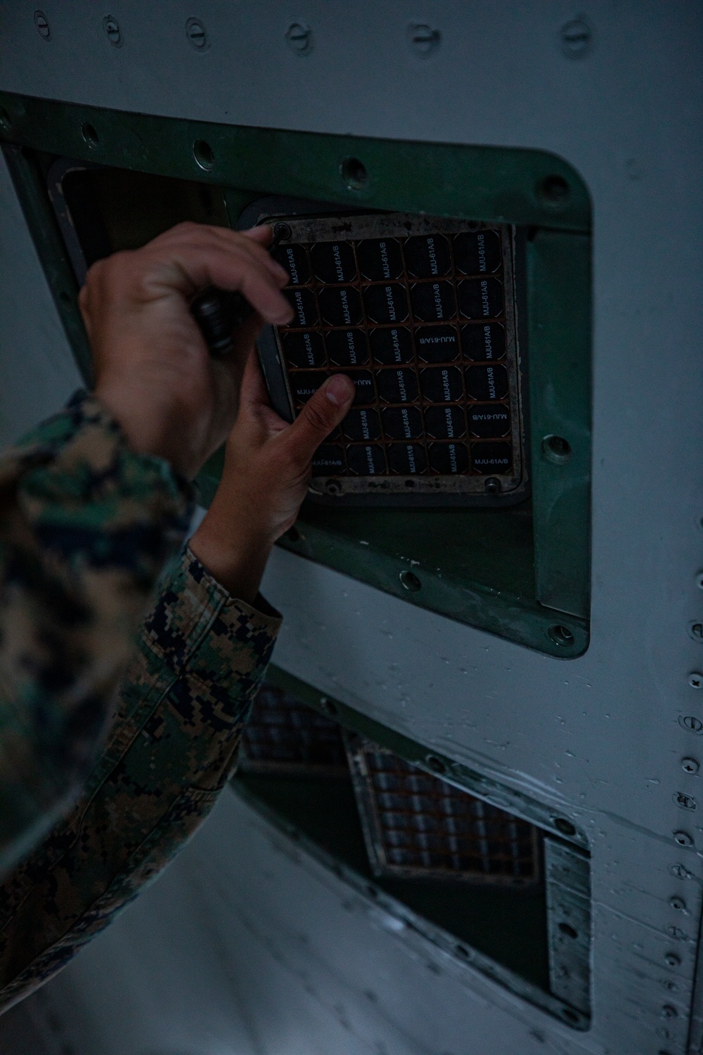 U.S. Marine aircraft ordnance technicians train in countermeasures during Kodiak Mace 25