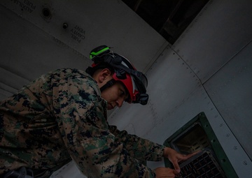 U.S. Marine aircraft ordnance technicians train in countermeasures during Kodiak Mace 25