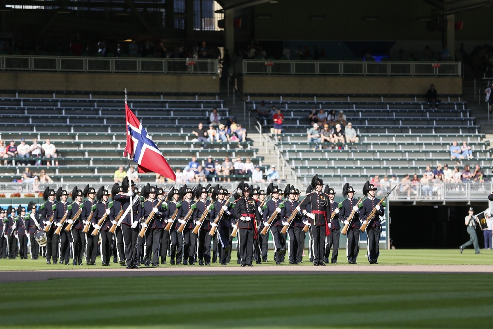 Norway's His Majesty the King's Band and Drill Team preform at Target Field