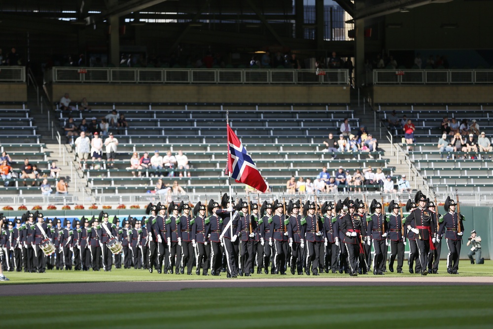 Norway's His Majesty the King's Band and Drill Team preform at Target Field