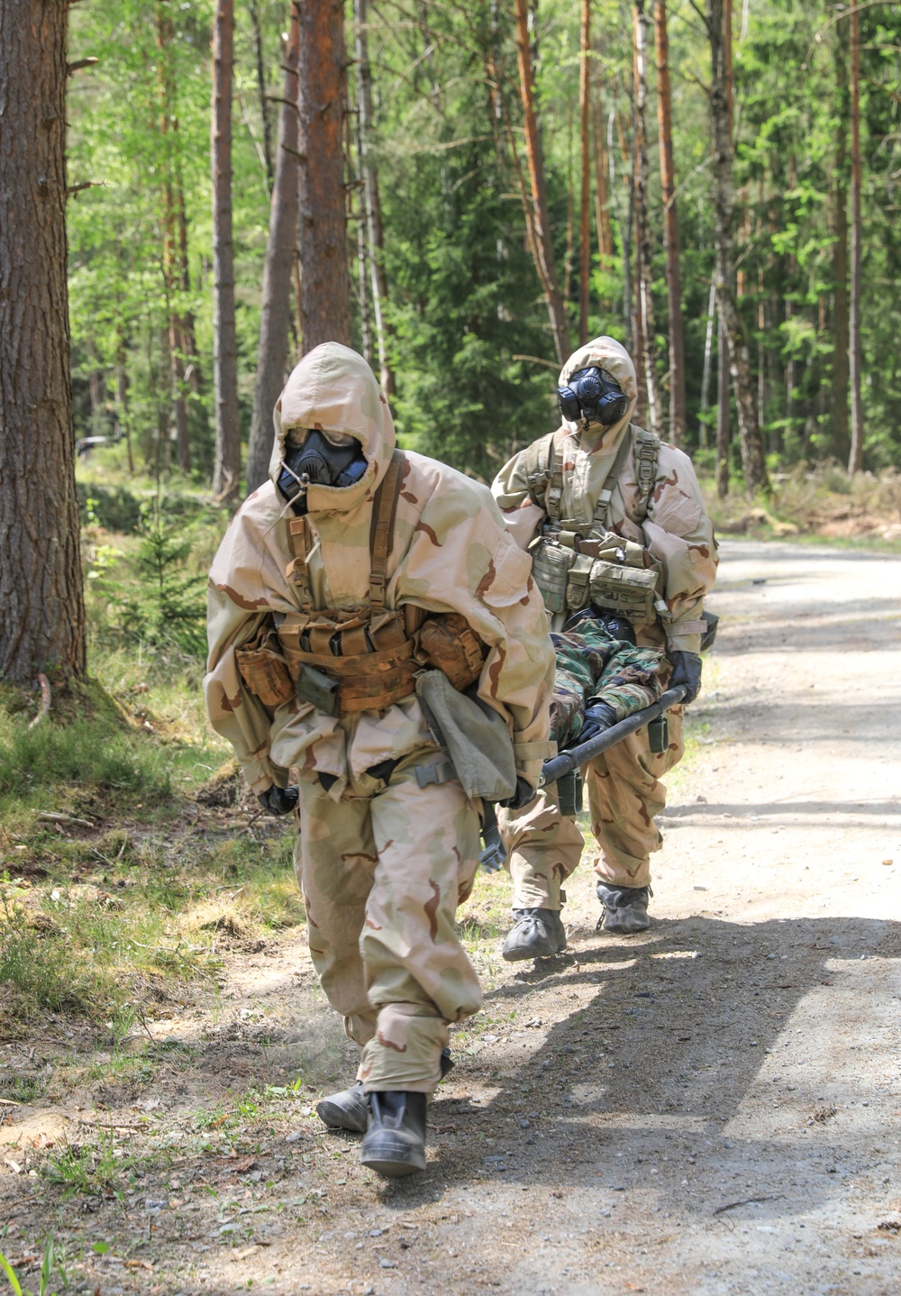 Competitors participate in CBRN Lane during V Corps Best Squad Competition