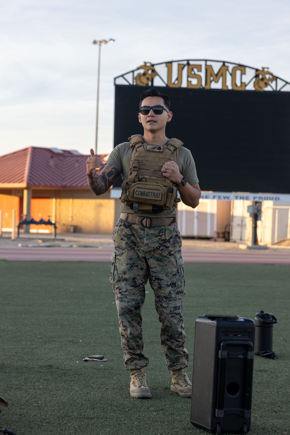 The Combat Center COMMSTRAT conducts PT in honor of LCpl Hug and Cpl Medina