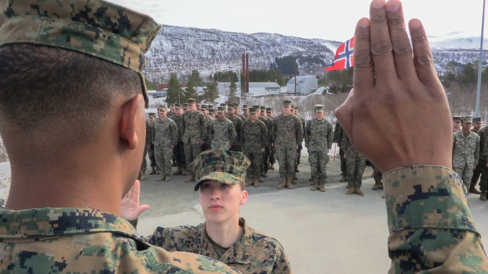 U.S. Marine reenlist during NATO exercise in Norway