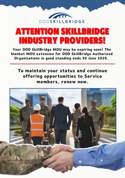DoD SkillBridge Program Urges Employer Providers to Renew Expiring MOUs to Maintain Active Status