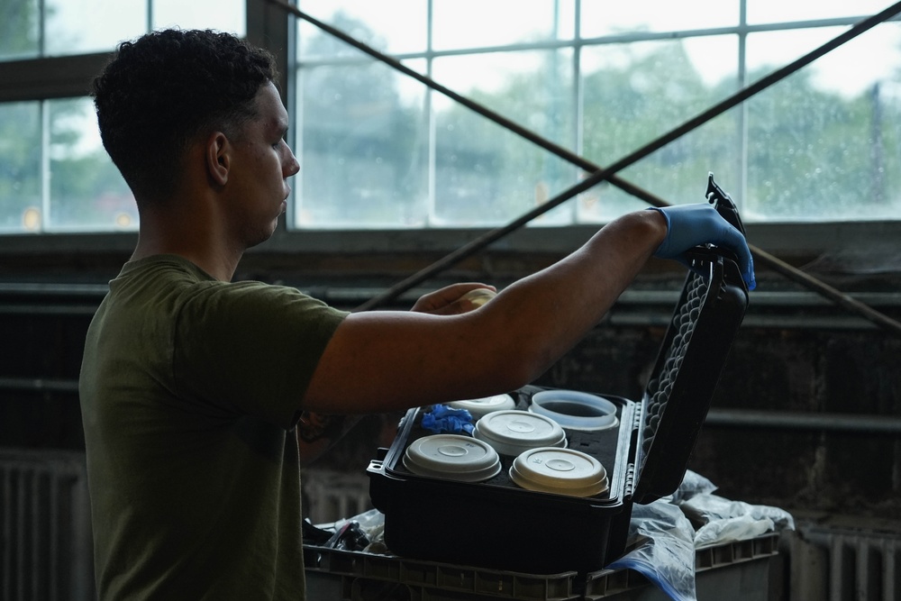 U.S. Marine Police Officers engage in a Narcotics Detection Validation Exercise